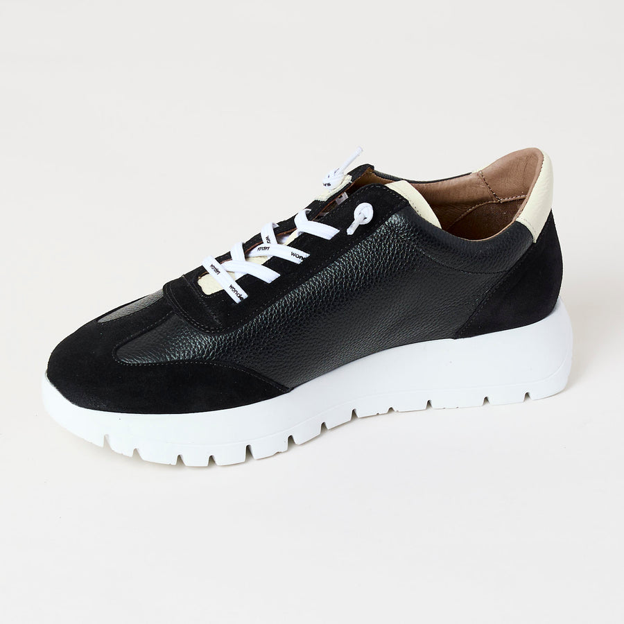 Wonders Black and Cream Suede Leather Trainers - Nozomi