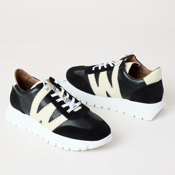 Wonders Black and Cream Suede Leather Trainers - Nozomi