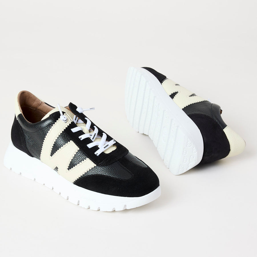 Wonders Black and Cream Suede Leather Trainers Shop online Nozomi