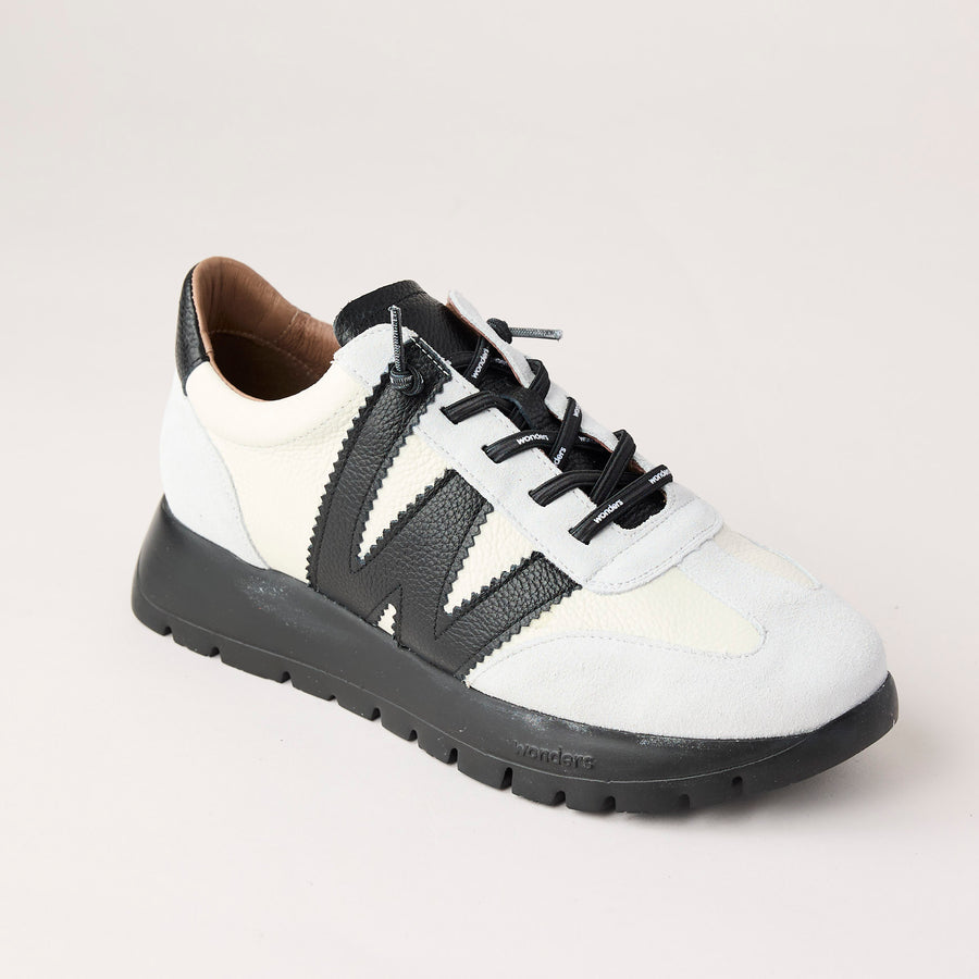 Wonders Cream and Black Suede Leather Trainers