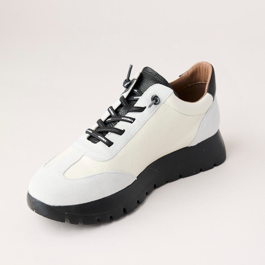 Wonders Cream and Black Suede Leather Trainers