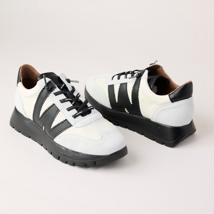 Wonders Cream and Black Suede Leather Trainers