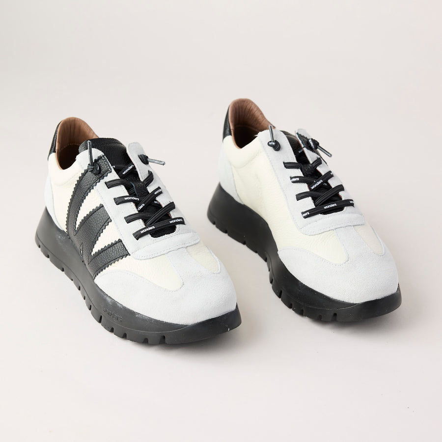 Wonders Cream and Black Suede Leather Trainers