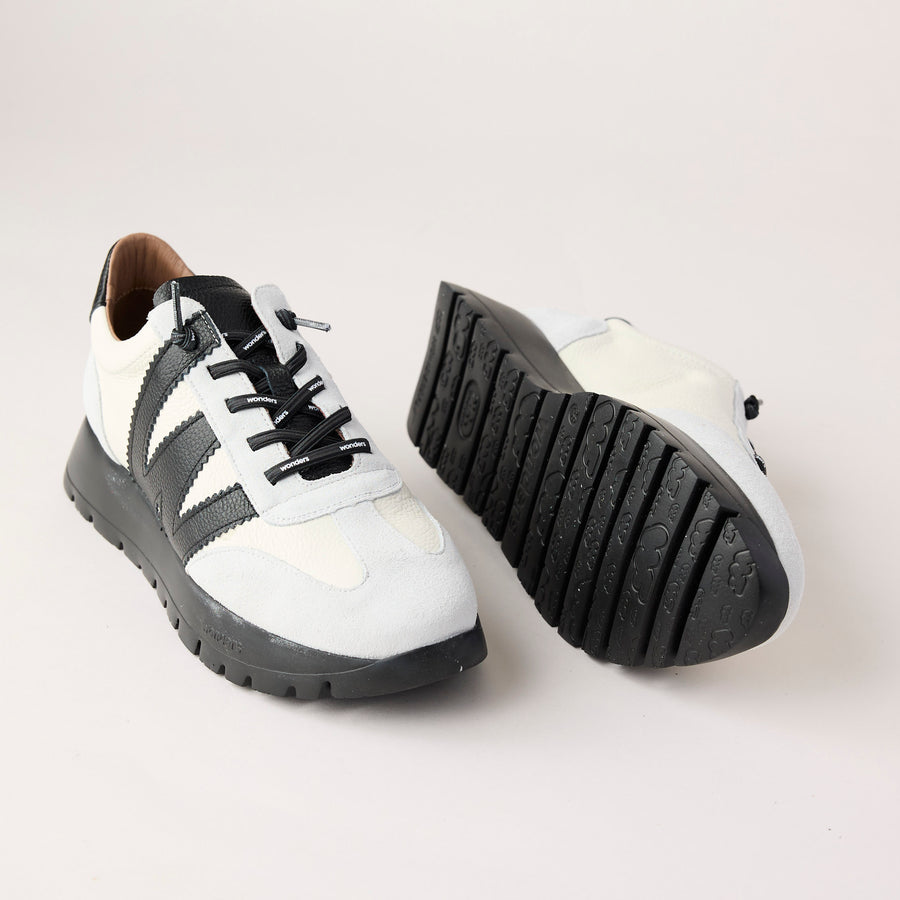 Wonders Cream and Black Suede Leather Trainers