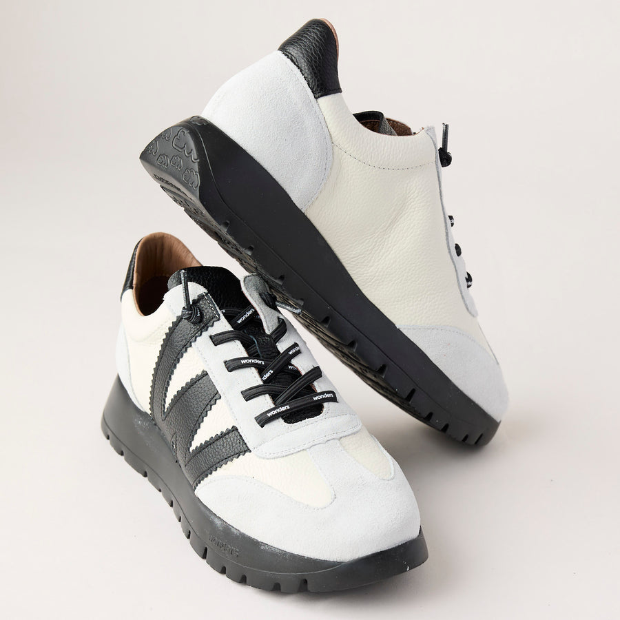 Wonders Cream and Black Suede Leather Trainers