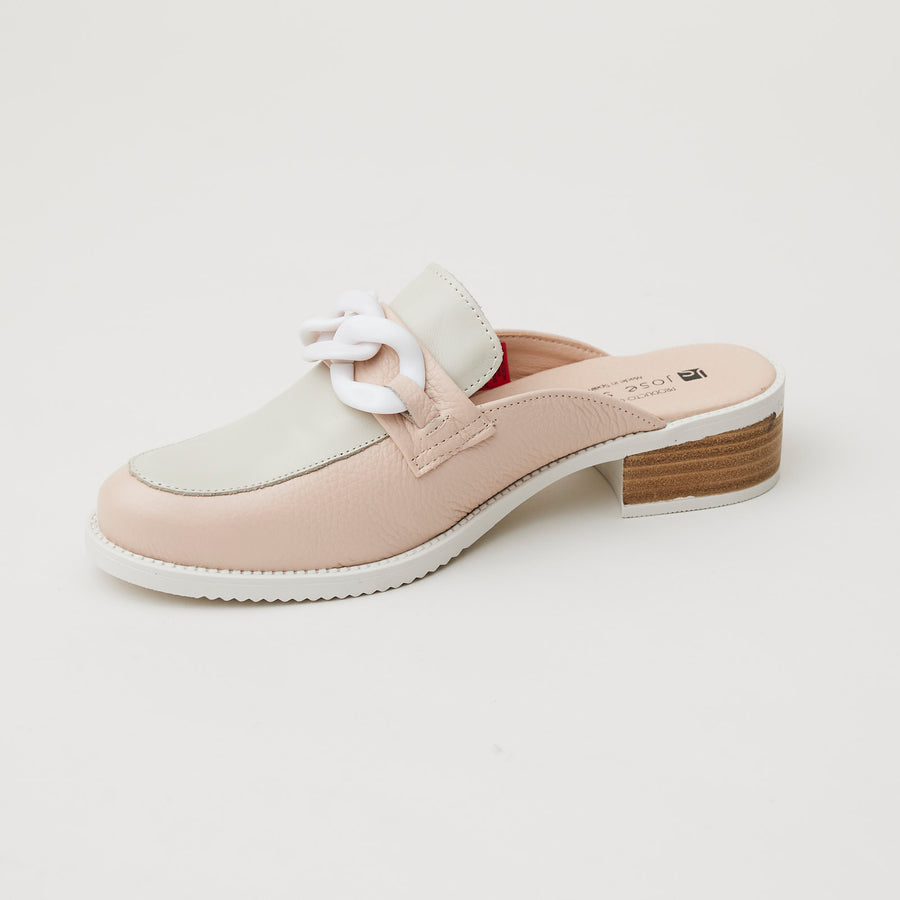 Jose Saenz Rose Cream Leather Sliders - Nozomi