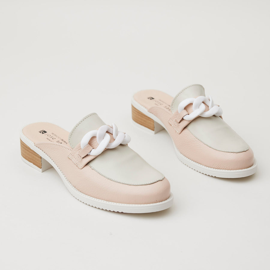 Jose Saenz Rose Cream Leather Sliders - Nozomi