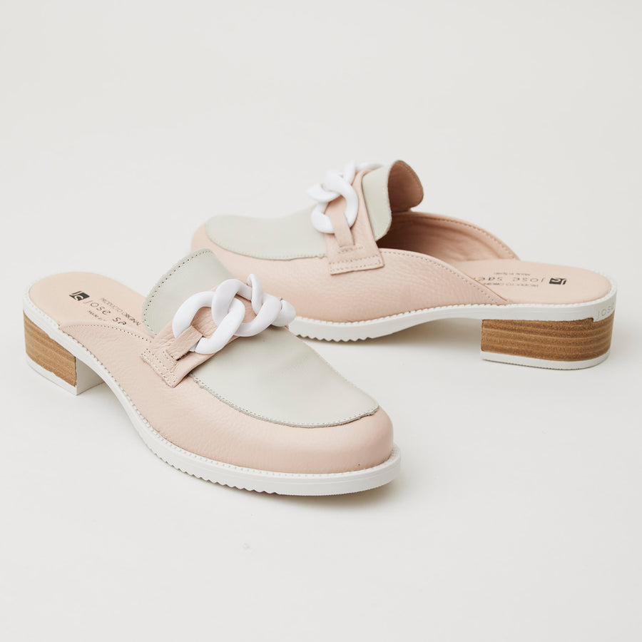 Jose Saenz Rose Cream Leather Sliders - Nozomi