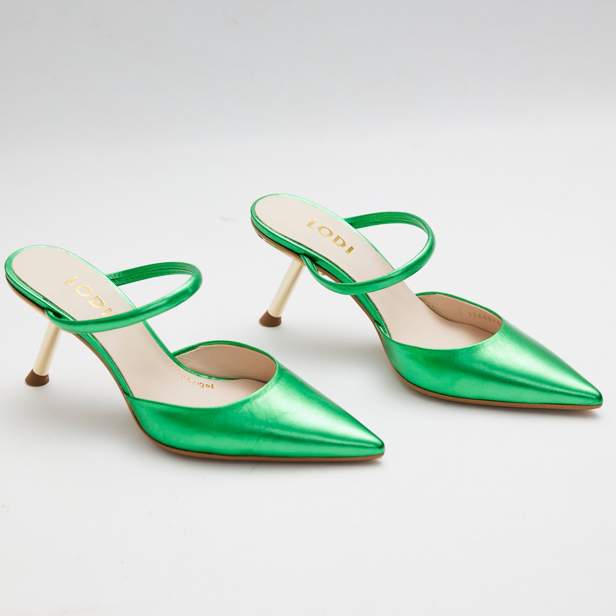 Lodi Emerald Green Metallic Leather Mules | Shop online @ Nozomi