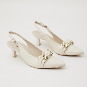 Paul Green Ivory Leather Sling Back Court Shoes - Nozomi