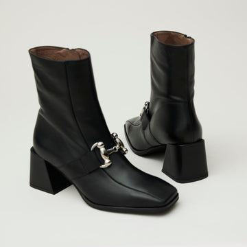 Wonders Black Leather Over Ankle Boots - Nozomi