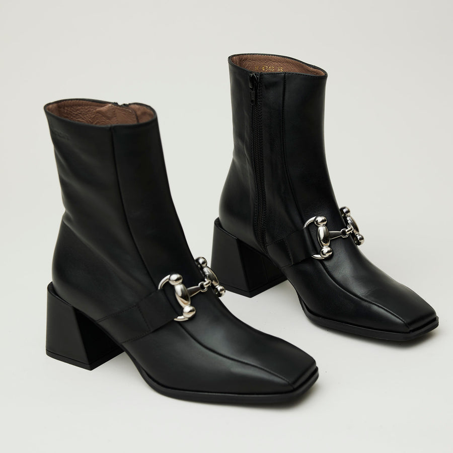 Wonders Black Leather Over Ankle Boots - Nozomi