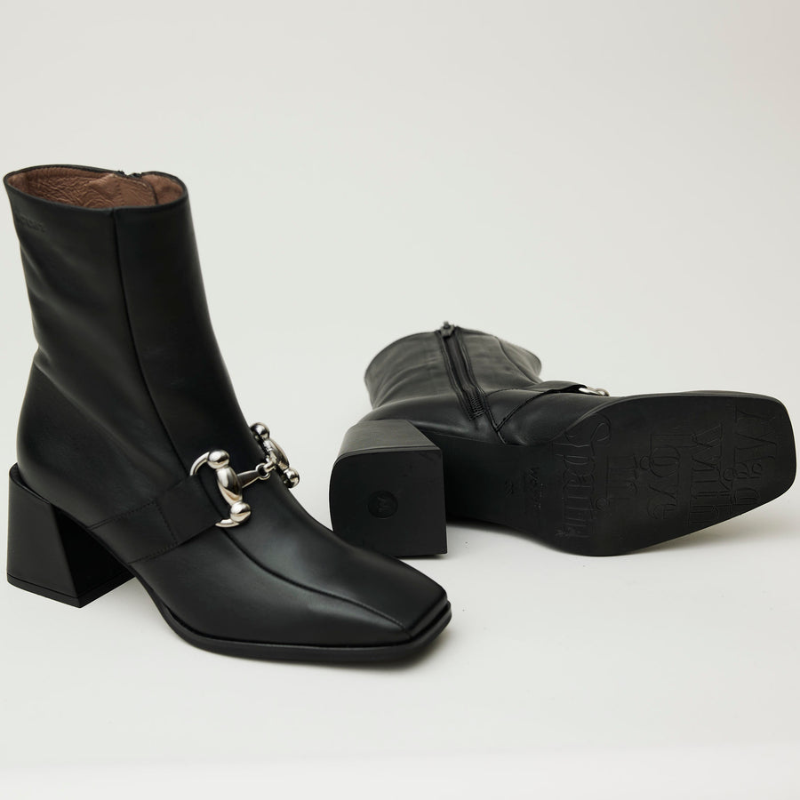 Wonders Black Leather Over Ankle Boots - Nozomi